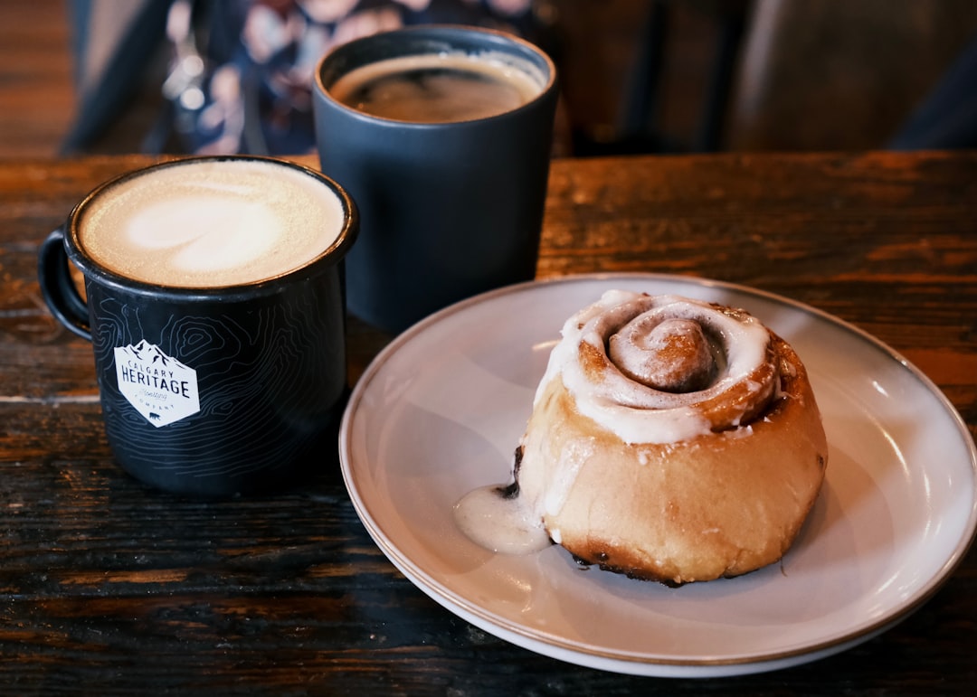 coffee and cinnamon bun