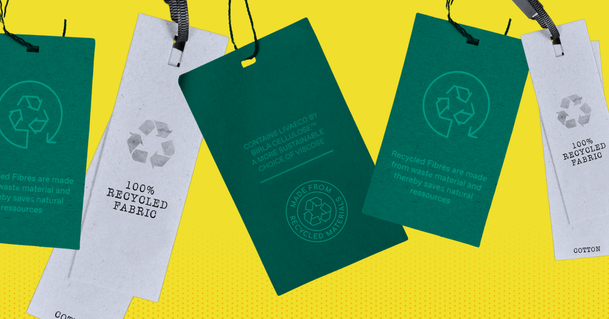 collection of green eco-friendly clothing tags