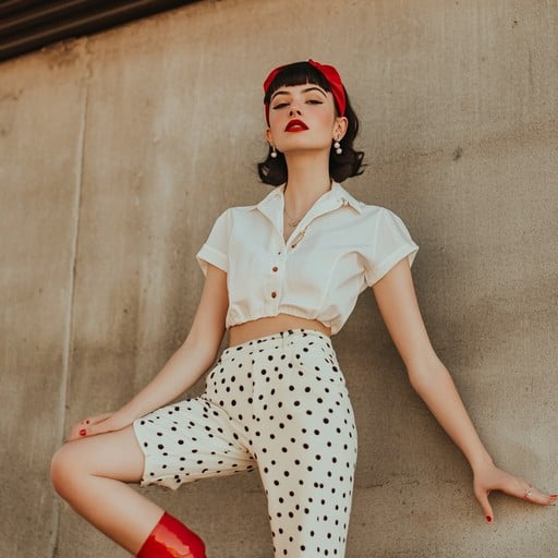 stylish woman wearing vintage outfit