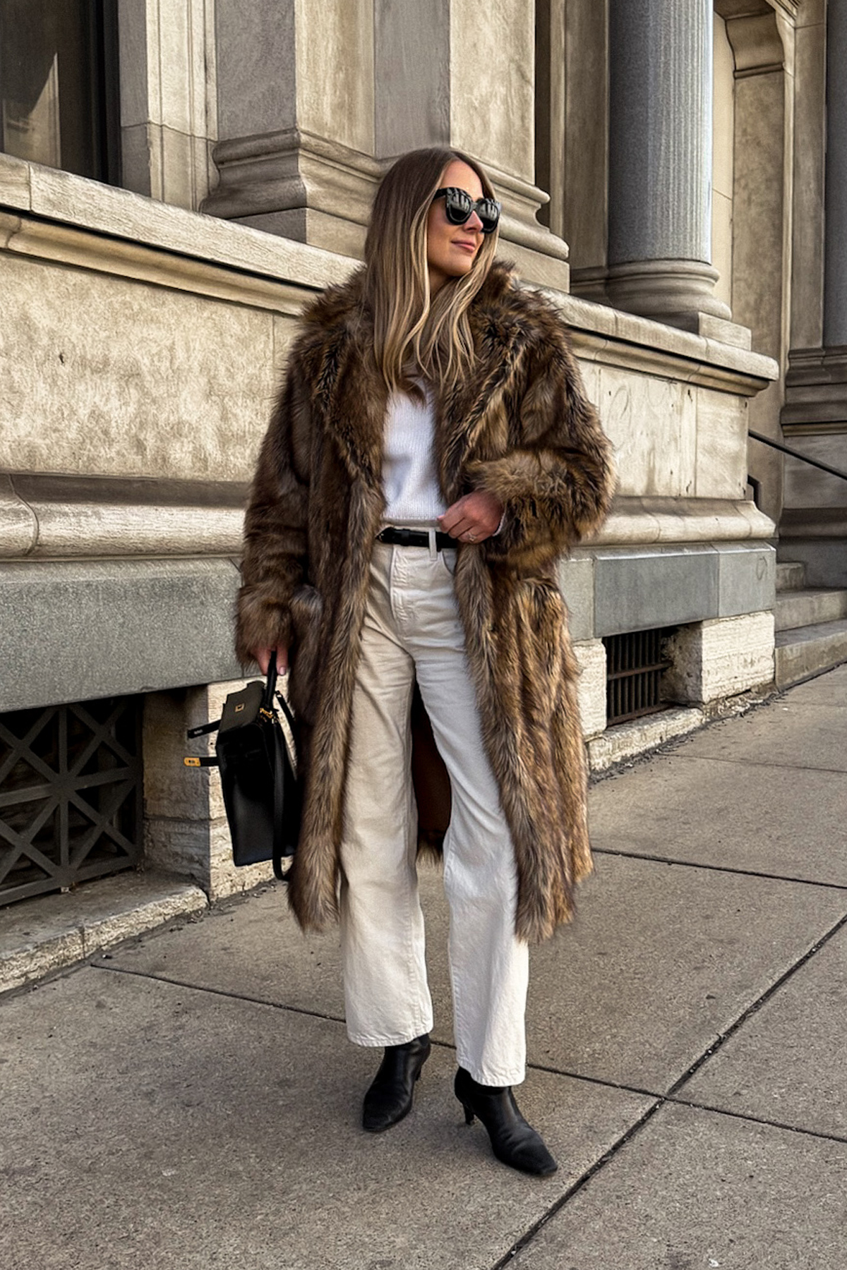 faux fur coat outfit