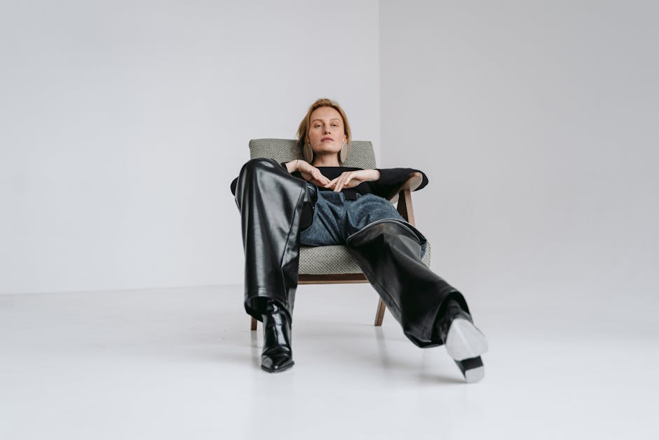 Pale grey suede boots with leather pants